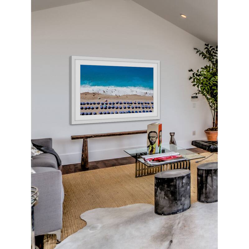 Marmont Hill - 'Blue Umbrella Rows' Framed Painting Print - Multi-Color