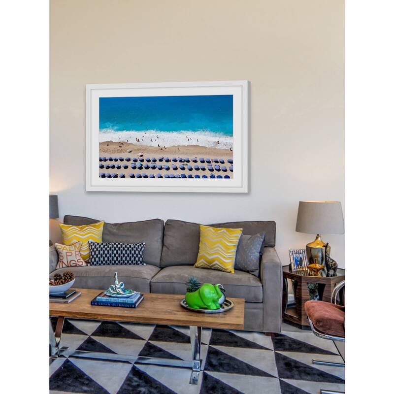 Marmont Hill - 'Blue Umbrella Rows' Framed Painting Print - Multi-Color