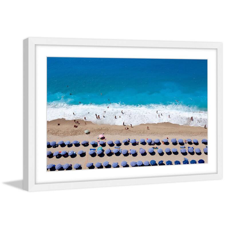 Marmont Hill - 'Blue Umbrella Rows' Framed Painting Print - Multi-Color
