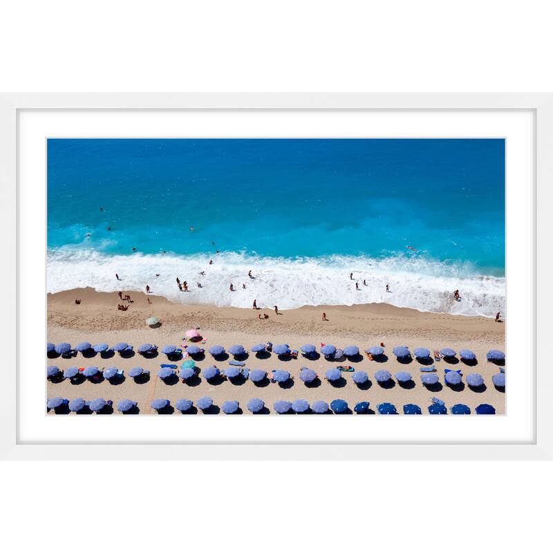 Marmont Hill - 'Blue Umbrella Rows' Framed Painting Print - Multi-Color