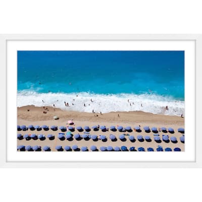Marmont Hill - 'Blue Umbrella Rows' Framed Painting Print - Multi-Color