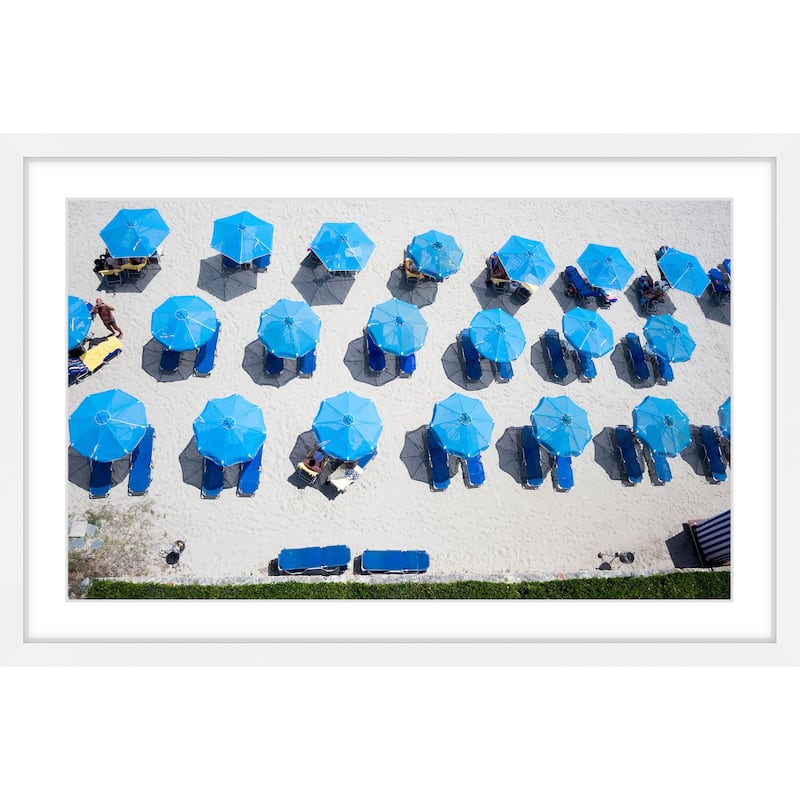 Marmont Hill - 'Blue Umbrellas' Framed Painting Print - Multi-Color