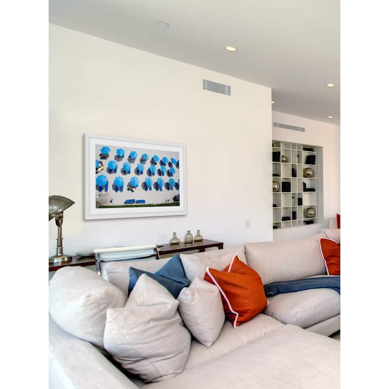 Marmont Hill - 'Blue Umbrellas' Framed Painting Print - Multi-Color