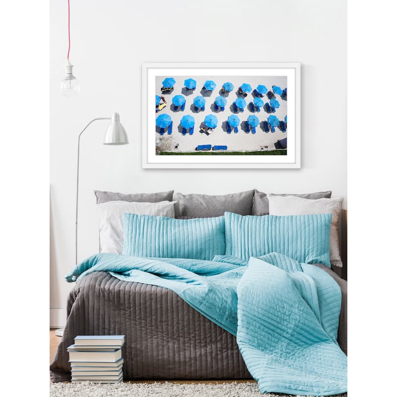 Marmont Hill - 'Blue Umbrellas' Framed Painting Print - Multi-Color
