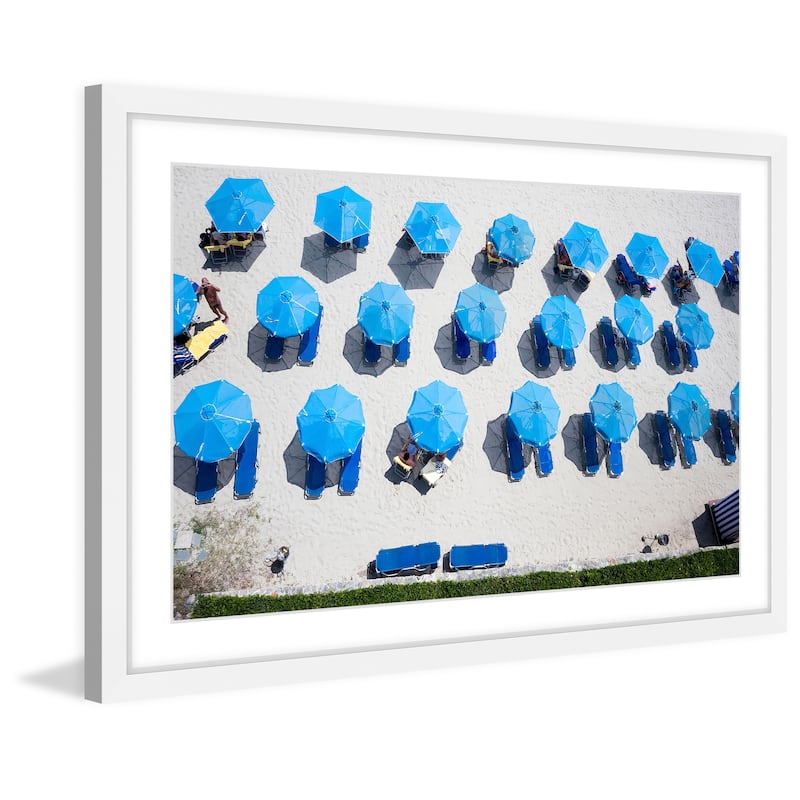 Marmont Hill - 'Blue Umbrellas' Framed Painting Print - Multi-Color