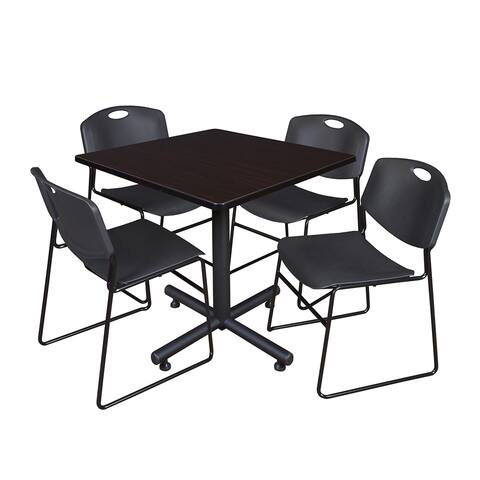 Regency Seating Kobe Black 36-inch Square Breakroom Table with 4 Black Zeng-style Stacking Chairs