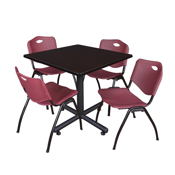 Kobe Burgundy/Black 36-inch Square Breakroom Table and 4 Stackable Chairs