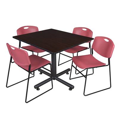 Kobe 48-inch Square Breakroom Table and 4 Zeng Burgundy Stack Chairs