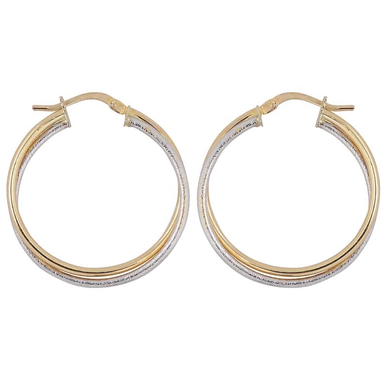 Fremada Italian 14k Two-tone Gold High Polish and Textured Finish Overlapping Hoop Earrings