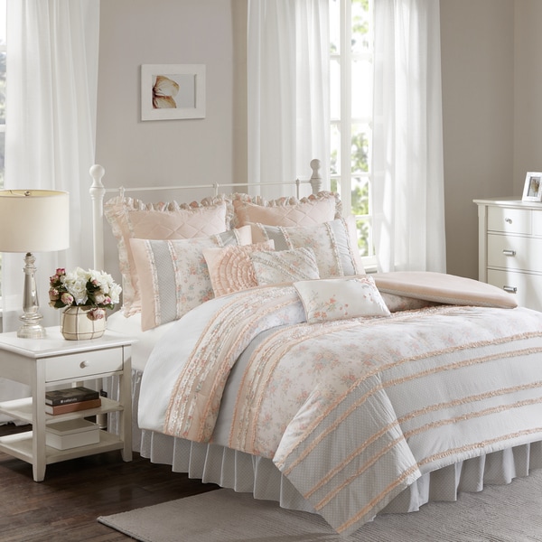 Madison Park Harmony Coral Cotton Percale Duvet Set