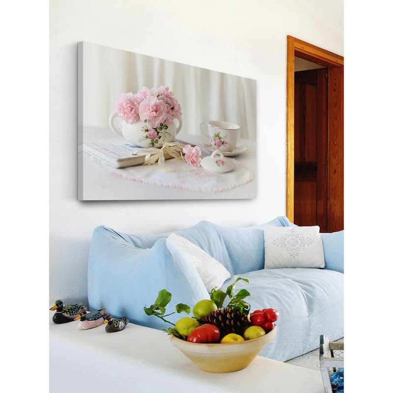 Marmont Hill - 'Pink Tea Party' by Sylvia Cook Painting Print on Wrapped Canvas - Multi-Color