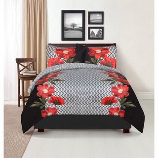 Ophelia Black/ Red Reversible 4-piece Comforter Set - Bed Bath & Beyond ...