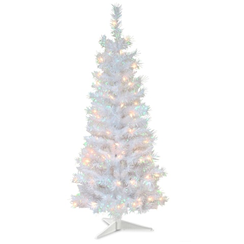 White Iridescent 4-foot Tinsel Tree with 70 Clear Lights