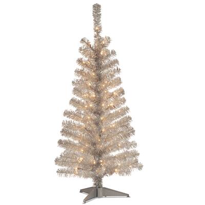 Silver Tinsel 4-Foot Tree with Clear Lights