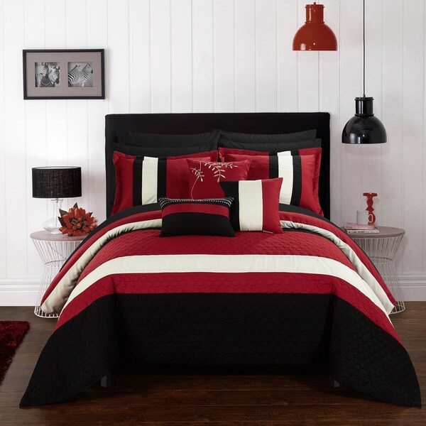 Porch & Den Fruita 10-piece Bed in a Bag Red Comforter Set