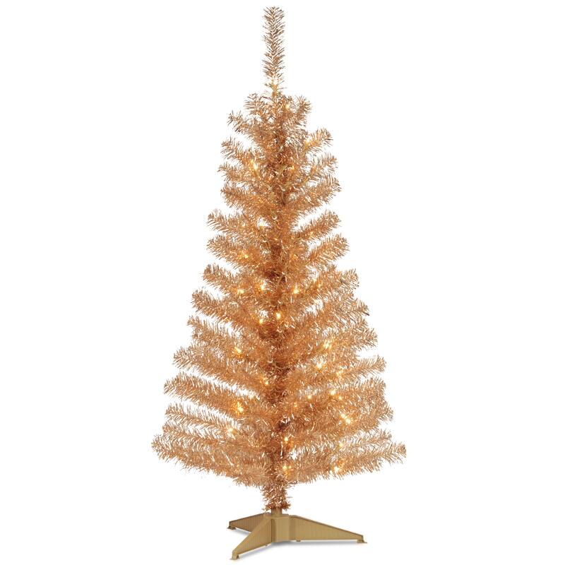 Champagne 4-foot Clear Light Tinsel Tree