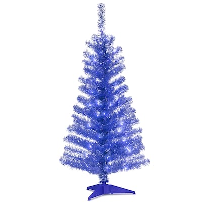 Blue Tinsel 4-foot Tree With Clear Lights