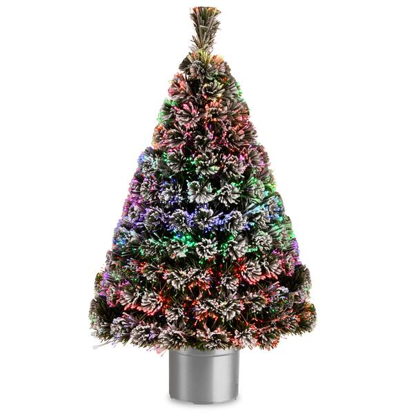 Prelit Multicolored Fiber Optic Evergreen Artificial Flocked Tree Bed