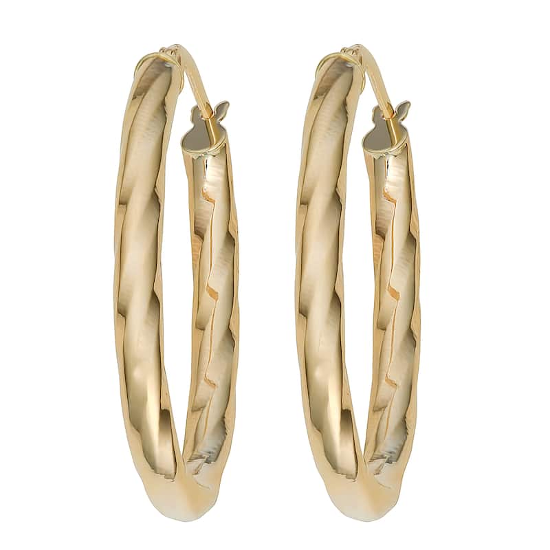 Fremada Italian 14k Yellow Gold High Polish Twist Oval Hoop Earrings