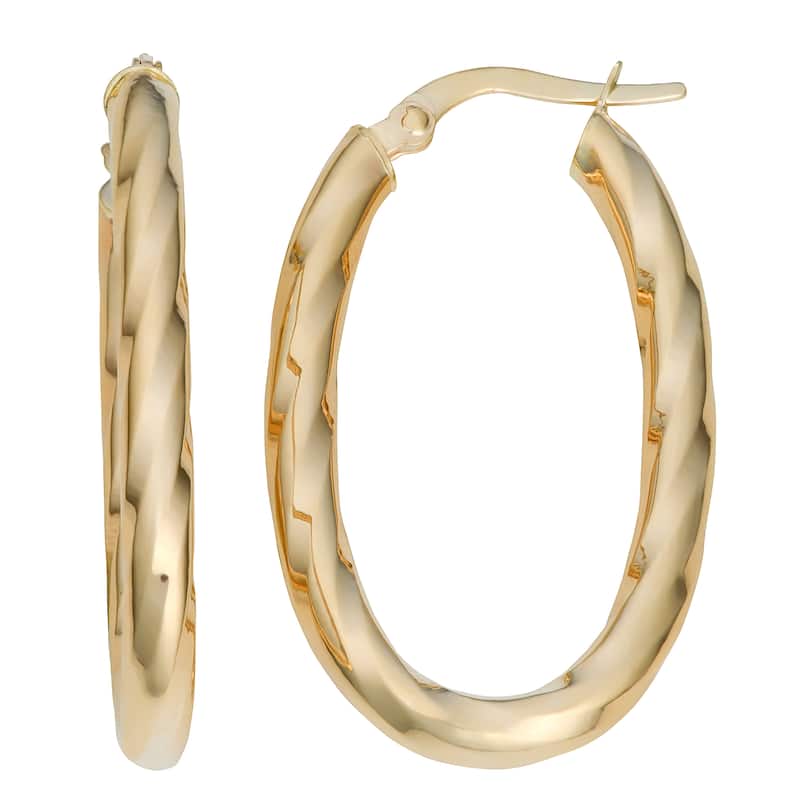 Fremada Italian 14k Yellow Gold High Polish Twist Oval Hoop Earrings