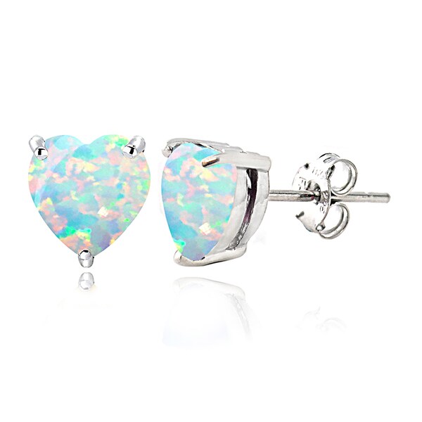 Glitzy Rocks Sterling Silver Created Opal Heart Stud Earrings, 7mm
