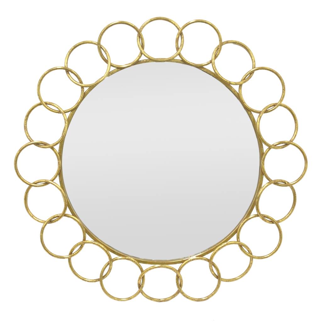 Three Hands Gold-colored Round Link Metal Wall Mirror