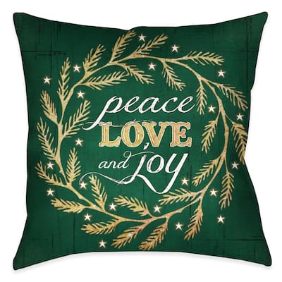 Laural Home Black/Green Polyester 18-inch x 18-inch 'Peace, Love and Joy' Wreath Decorative Pillow