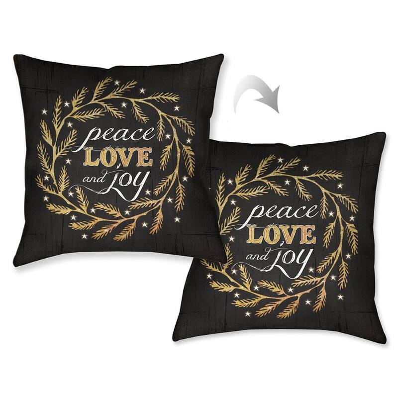 Laural Home Black/Green Polyester 18-inch x 18-inch 'Peace, Love and Joy' Wreath Decorative Pillow - Black