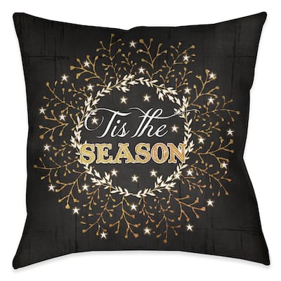 Laural Home Red/Black Polyester 18-inch Square Tis the Season Holiday Wreath Decorative Pillow