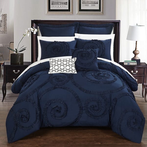 slide 1 of 7, Gracewood Hollow Maqqari Dark Blue 11-piece Bed in a Bag Comforter Set