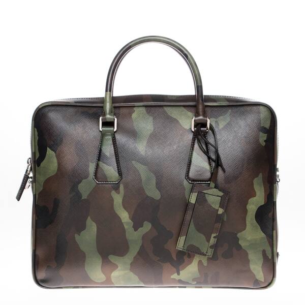 Prada Camouflage Print Saffiano Leather Briefcase (As Is Item) - Overstock  - 12832349