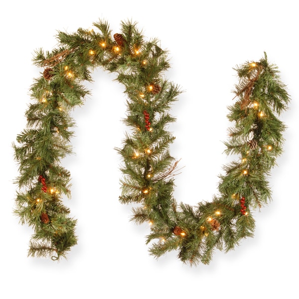 Glistening Pine 9-foot Garland with 50 Clear Lights. Opens flyout.