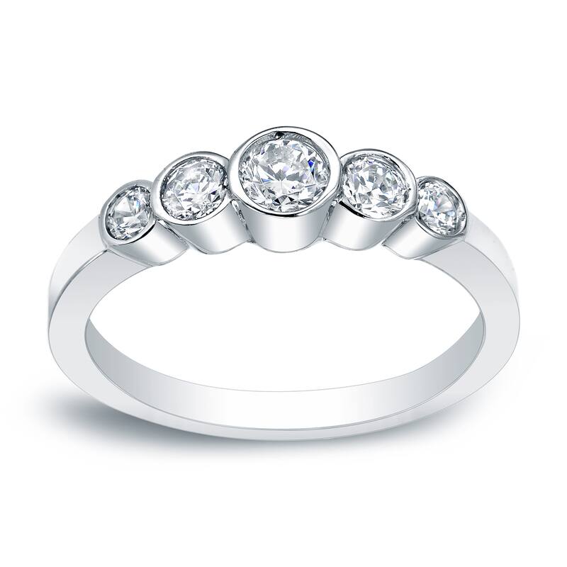 Auriya Platinum 1/2ct TDW Stackable 5-Stone Bezel Diamond Wedding Band