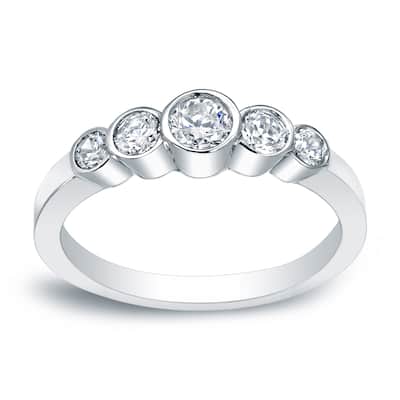 Auriya Platinum 1/2ct TDW Stackable 5-Stone Bezel Diamond Wedding Band