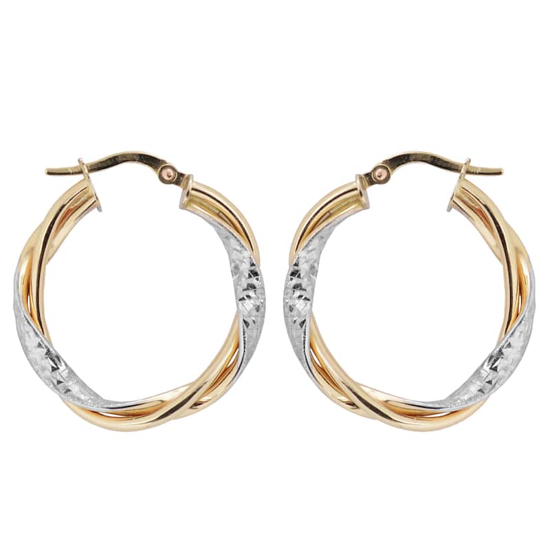 Fremada Italian 14k Two-tone Gold 3x200-mm Twisted Round Hoop Earrings