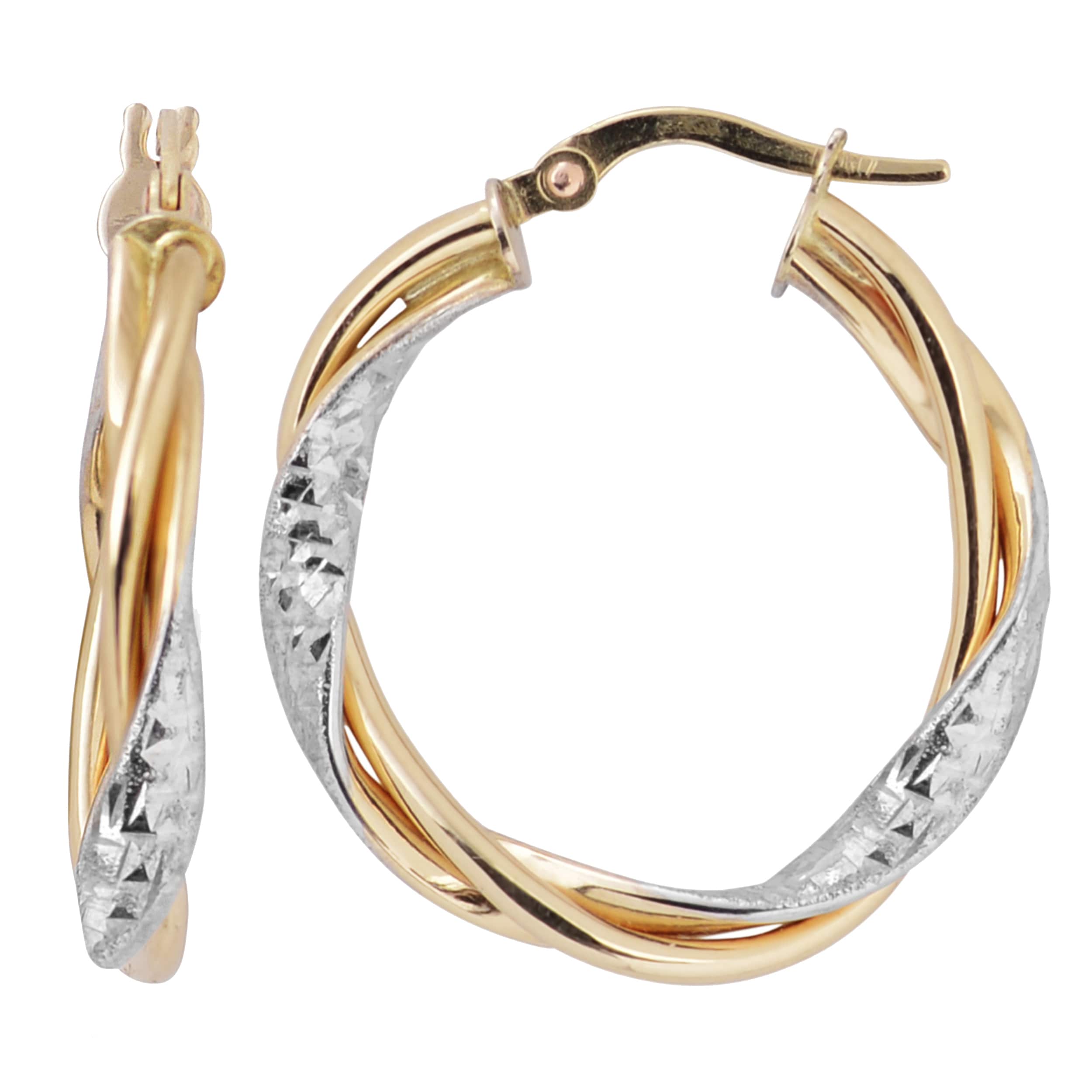 Au Naturale Italian 14k Two-tone Gold 3x200-mm Twisted Round Hoop Earrings