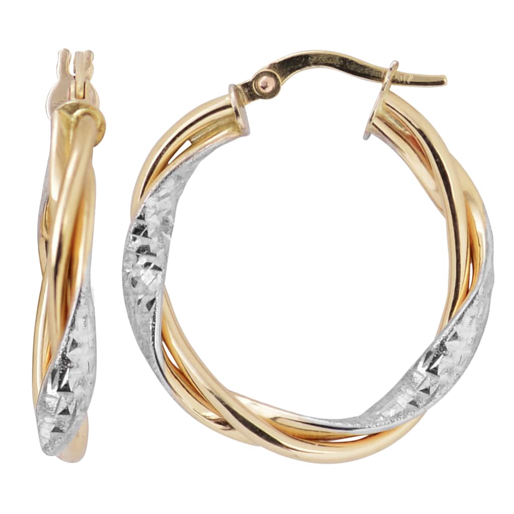 Fremada Italian 14k Two-tone Gold 3x200-mm Twisted Round Hoop Earrings
