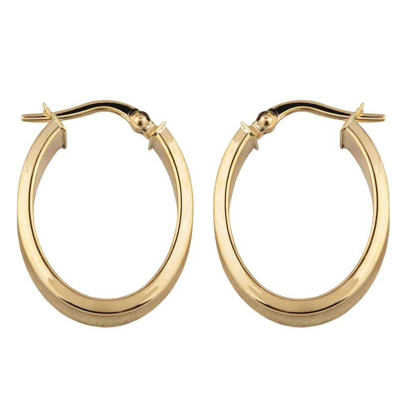 Fremada Italian 14k Yellow Gold High Polish and Satin Finish Oval Hoop