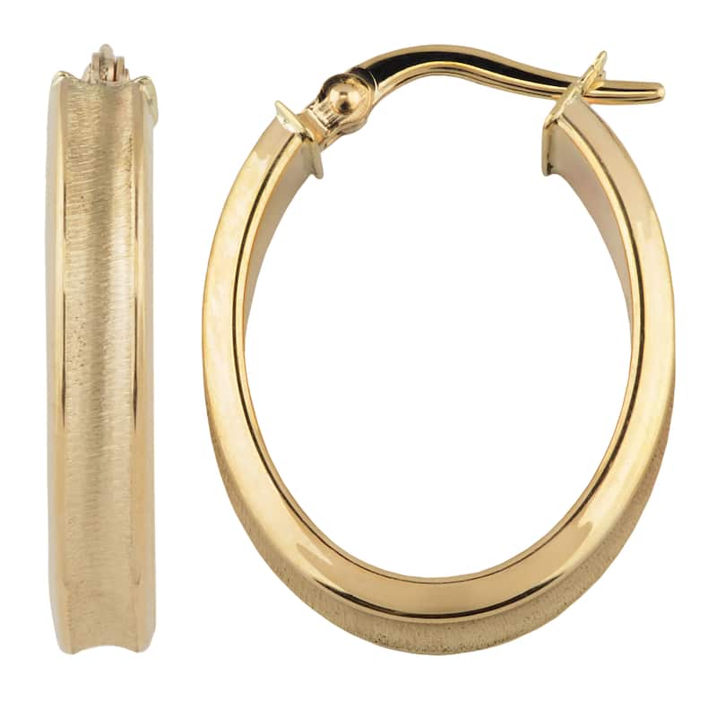 Fremada Italian 14k Yellow Gold High Polish and Satin Finish Oval Hoop