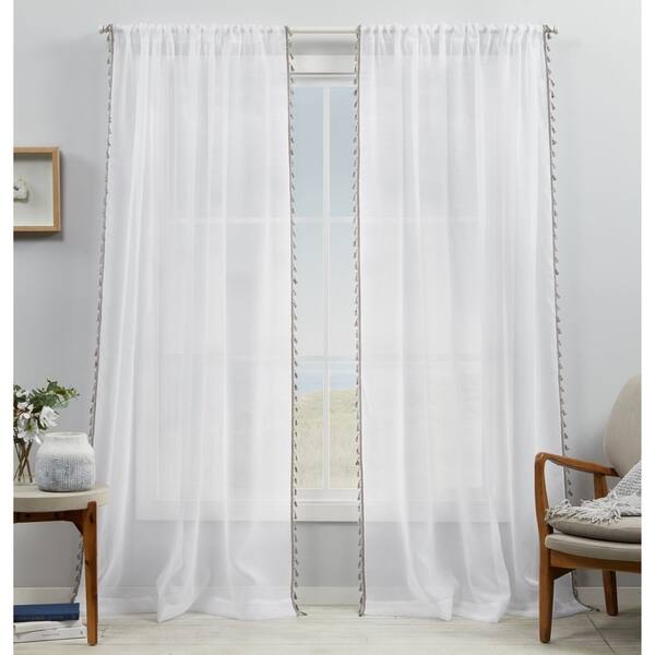Shop Ati Home Tassels Applique Sheer Rod Pocket Top Curtain Panel