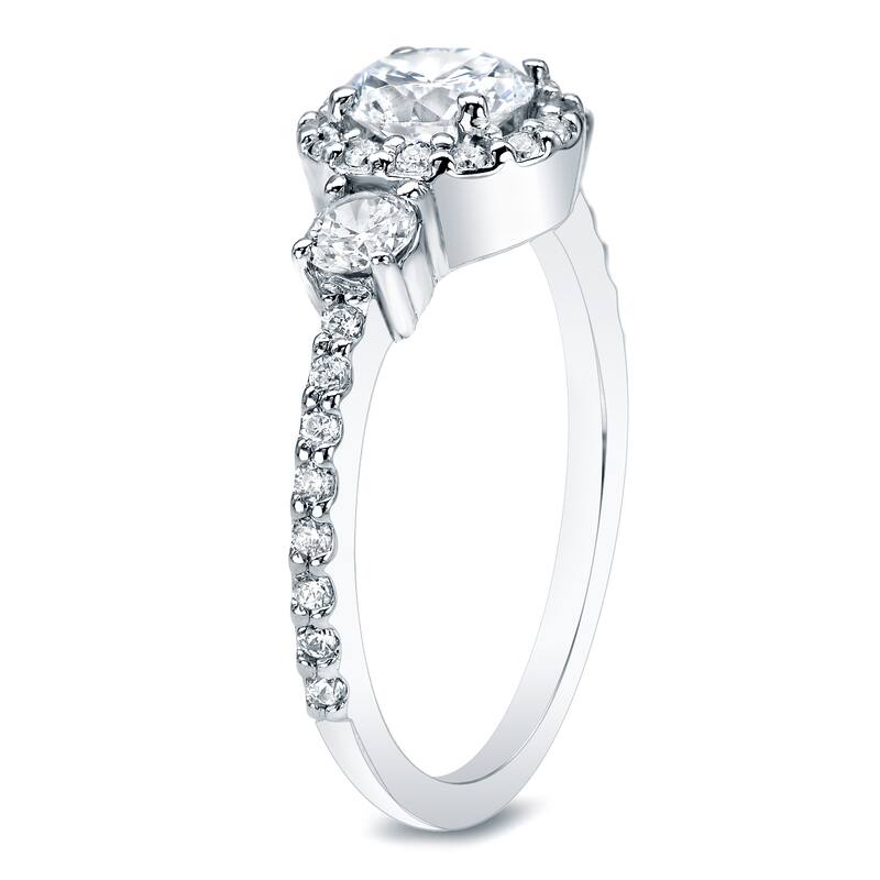Auriya Platinum 3/4ctw Round 3-Stone Halo Diamond Engagement Ring (H-I, SI1-SI2)
