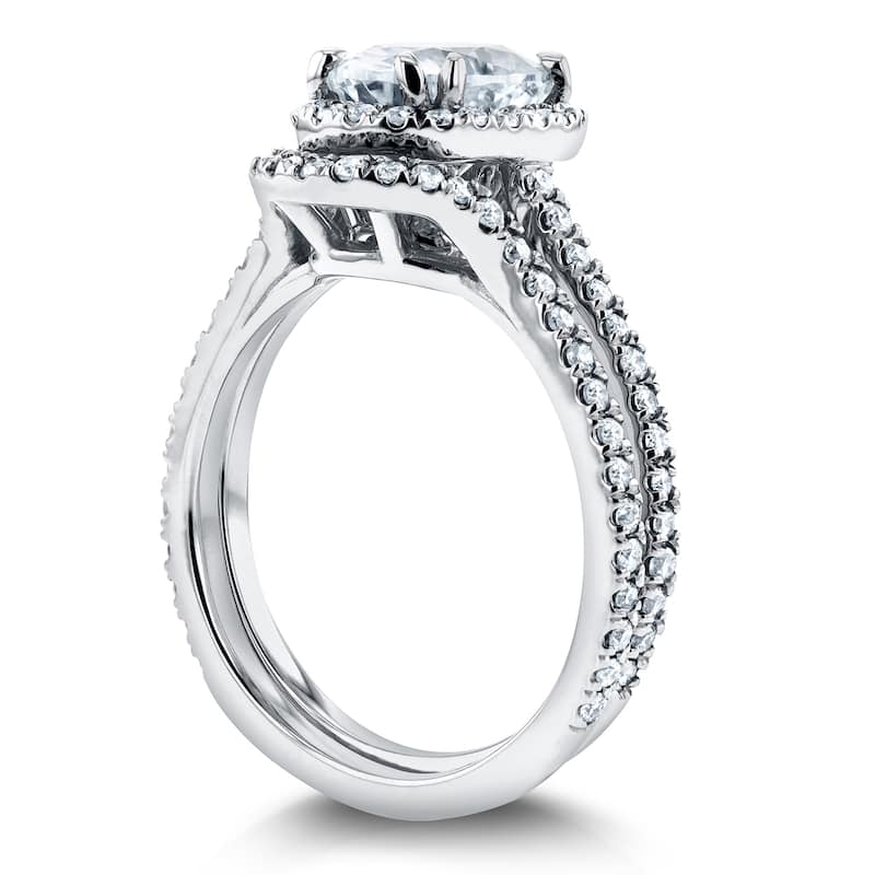 Annello by Kobelli 14k White Gold 2ct TGW Oval Moissanite and Diamond Halo 2 Piece Bridal Set