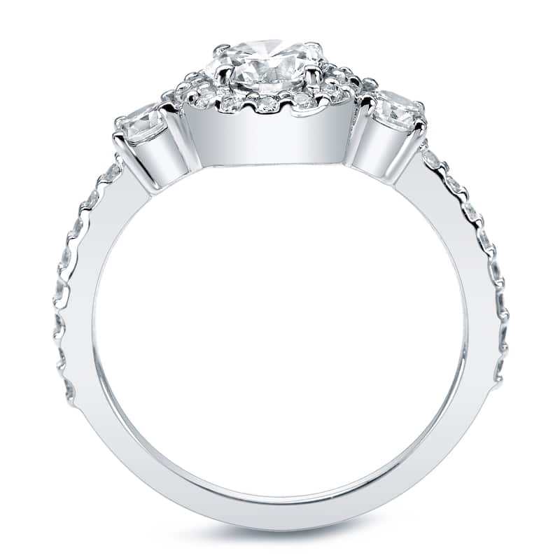 Auriya Platinum 1 1/4ctw Round 3-Stone Halo Diamond Engagement Ring