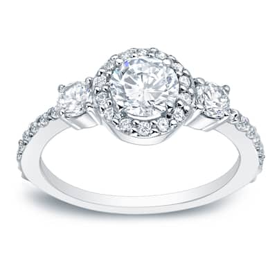 Auriya Platinum 1 1/4ctw Round 3-Stone Halo Diamond Engagement Ring