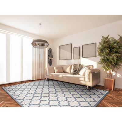 Sundance Quatrefoil Cream- Slate Blue Area Rug
