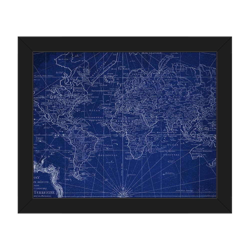 'World Geography Map' Canvas Black Finish Plastic-framed Wall Art