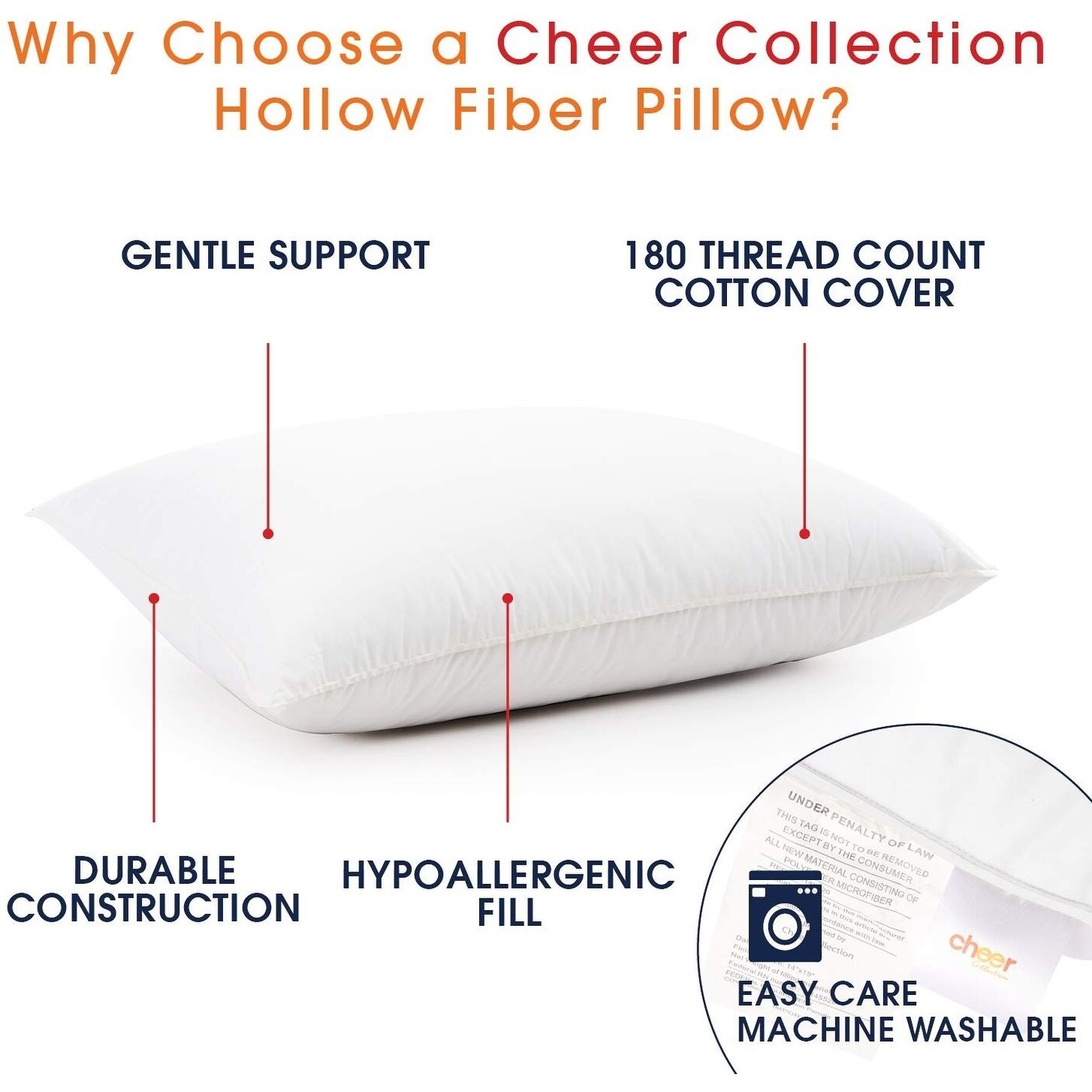 Cheer Collection Hypoallergenic Hollow Fiber Pillows - White, King (Set of 4)