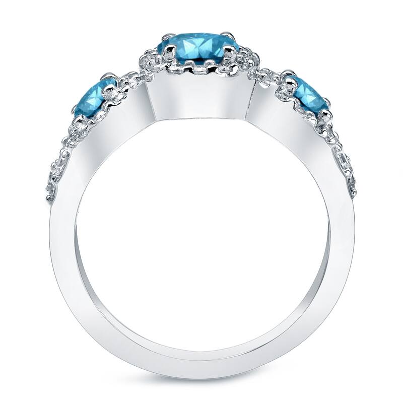 Auriya Platinum 1 1/5ctw 3-stone Halo Blue Diamond Engagement Ring