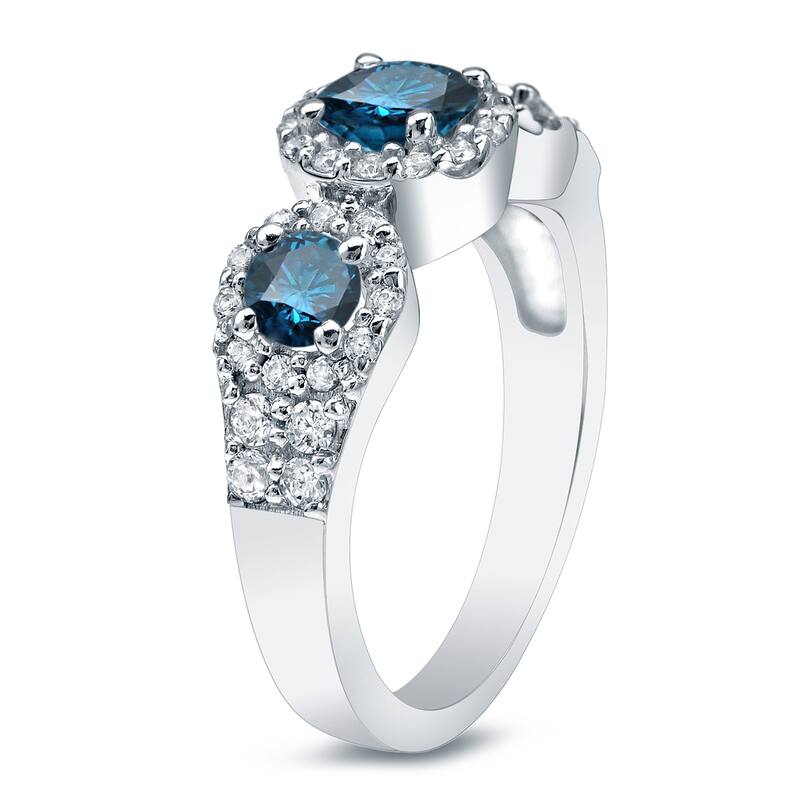 Auriya Platinum 1 1/5ctw 3-stone Halo Blue Diamond Engagement Ring