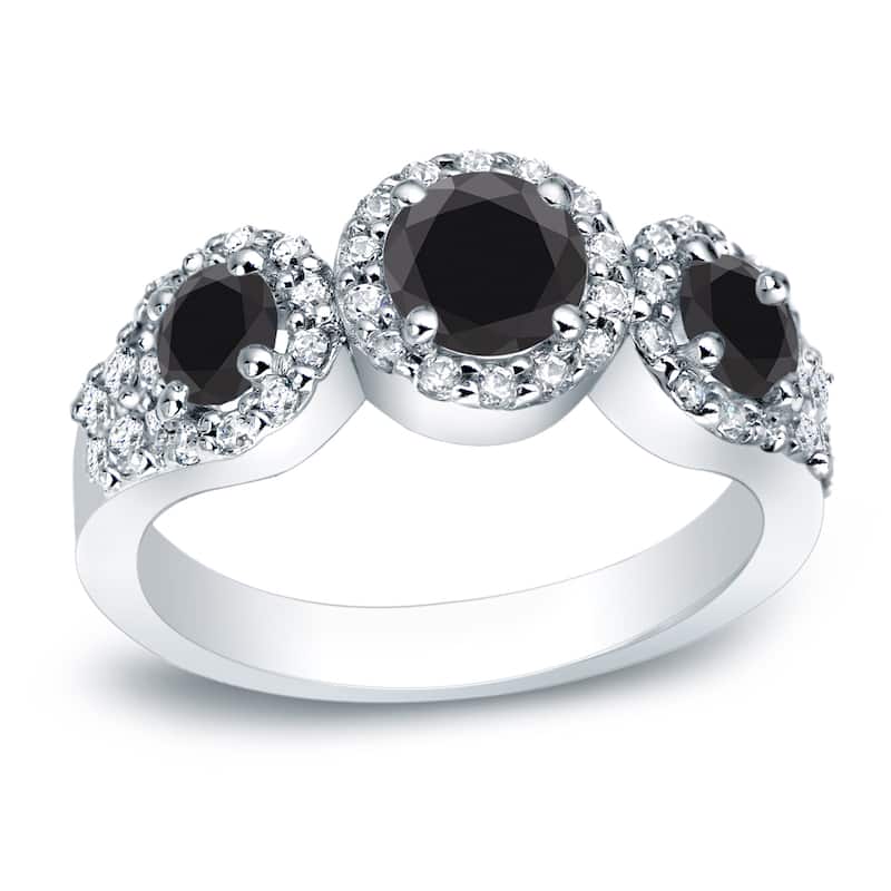 Auriya Platinum 1 1/5ctw 3-stone Black Diamond Engagement Ring